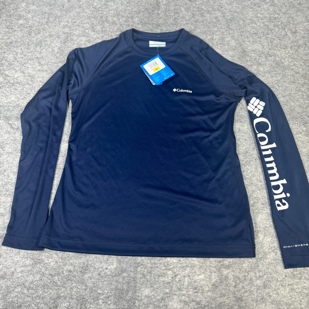 Columbia Womens Omni-Shade UPF 50 Long Sleeve Sun Shirt Navy Blue Small XL1628